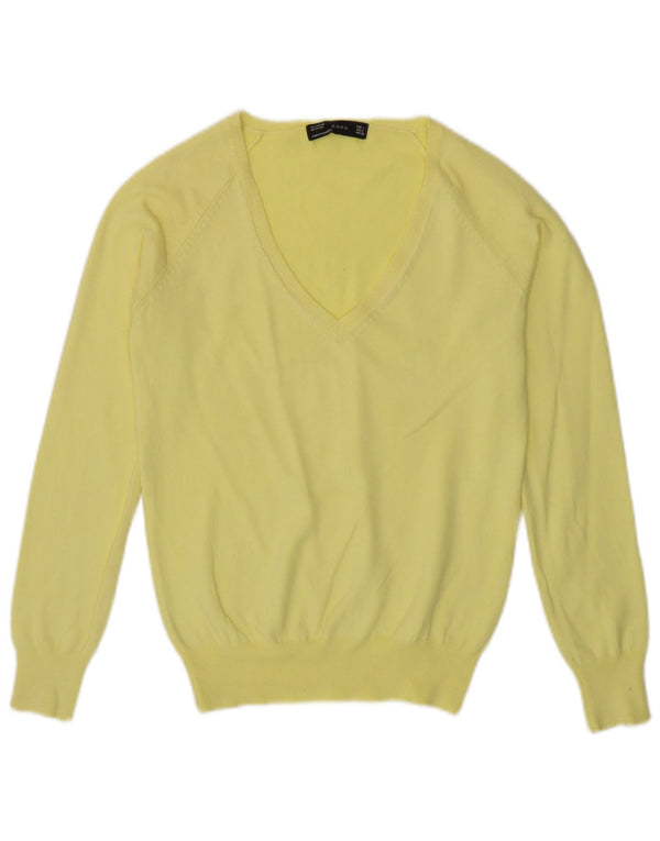 Zara Damen-Pullover mit V-Ausschnitt, Gr. 14, Gelb