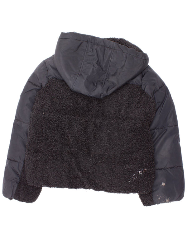 Dkny Girls Hooded Sherpa Padded Jacket 7-8 Years Small Black Colourblock