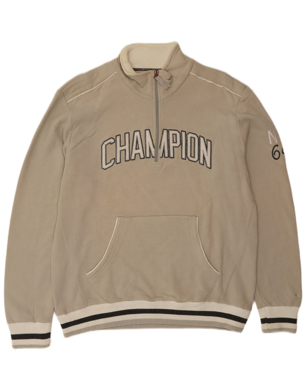 CHAMPION Herren-Sweatshirt mit grafischem Reißverschluss, XL, Beige, Farbblock
