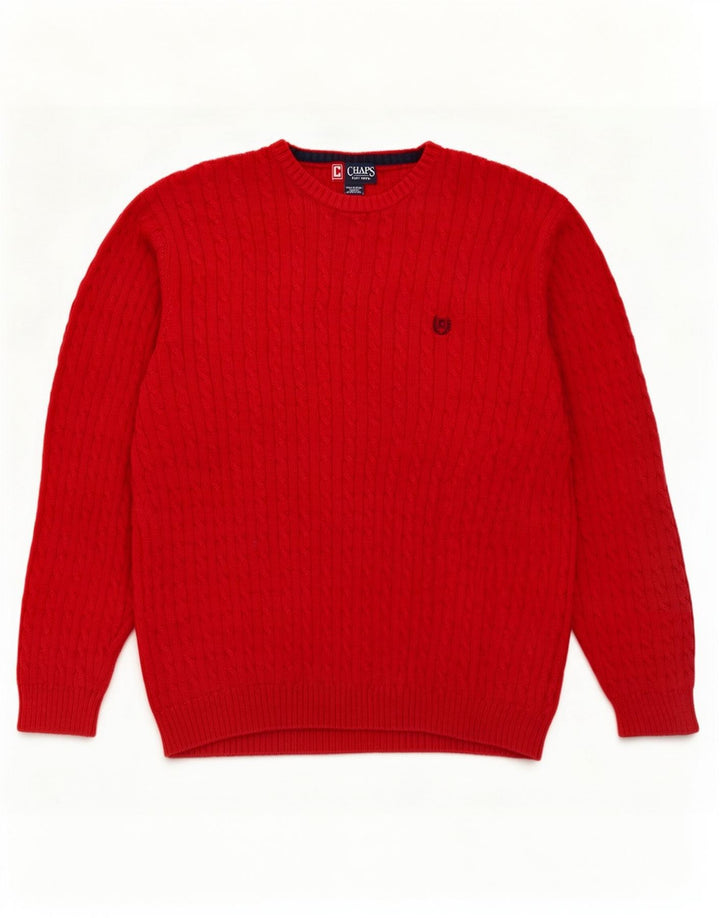 Chaps Herren-Pullover mit Rundhalsausschnitt, Größe L, aus roter Baumwolle
