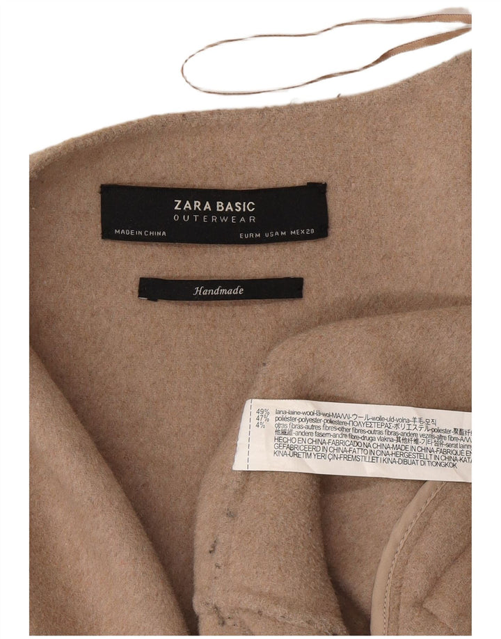 Handgefertigter Damenmantel von Zara, UK 14, mittelbeige Wolle