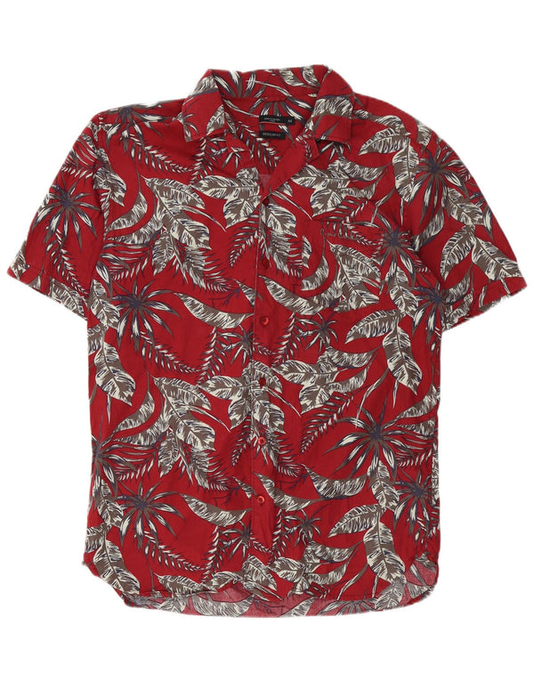 Pierre Cardin Herren Kurzarmhemd Medium Burgundy Floral Hawaiian