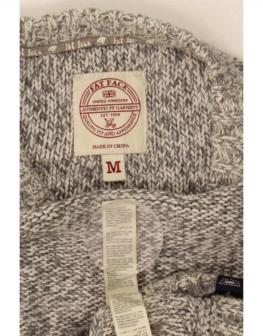 Fat Face Herren-Pullover mit Rundhalsausschnitt, mittelgrau gesprenkelte Baumwolle