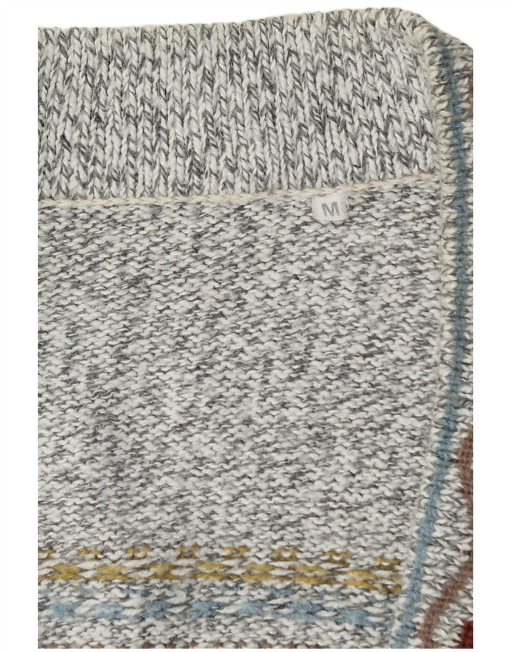VINTAGE Herren-Cardigan-Pullover Mittelgrau Fair Isle