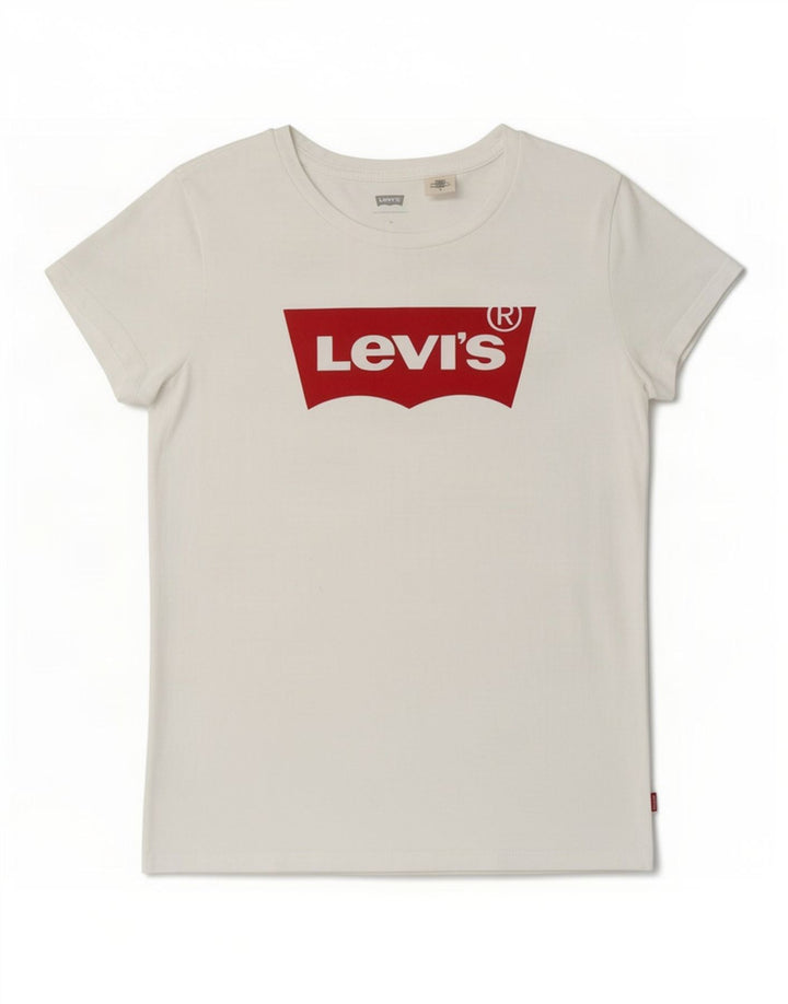 Levi's Damen Grafik-T-Shirt-Oberteil UK 14 Mittelweiß