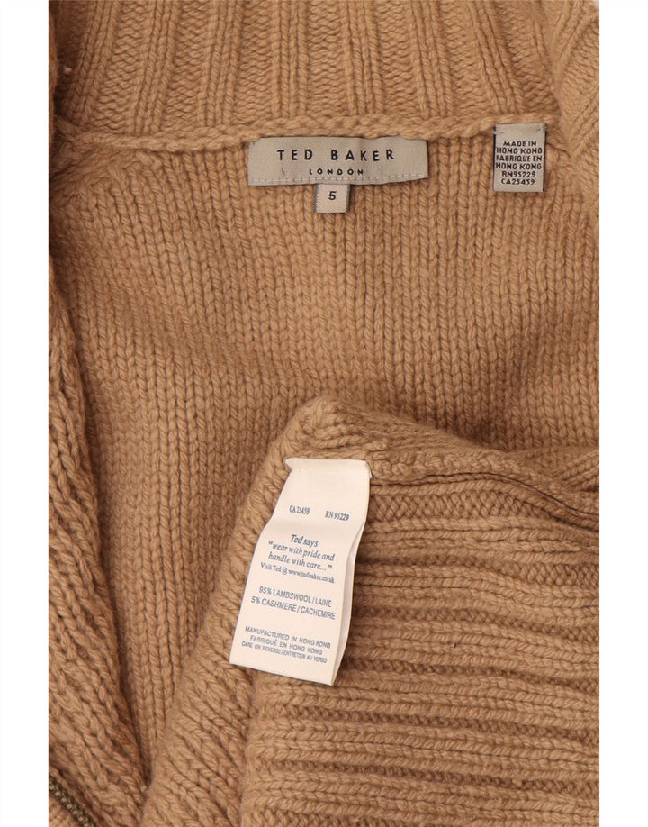 Ted Baker Herren-Strickjacke, Größe 5 XL, beige Lammwolle
