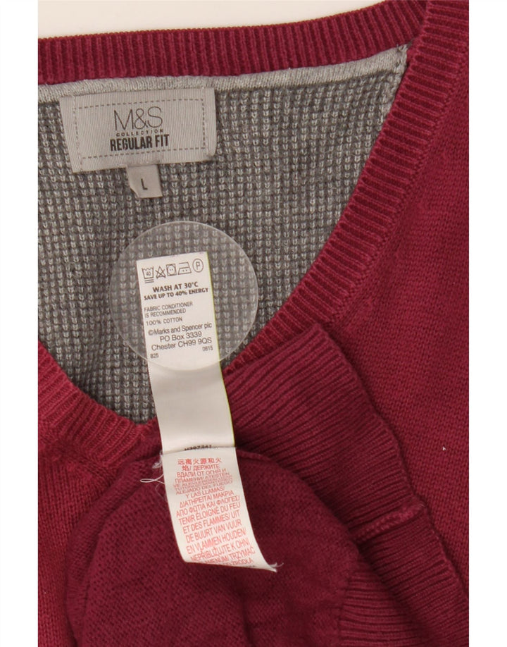 Marks & Spencer Herren-Pullover, reguläre Passform, V-Ausschnitt, Größe L, Burgunderrot
