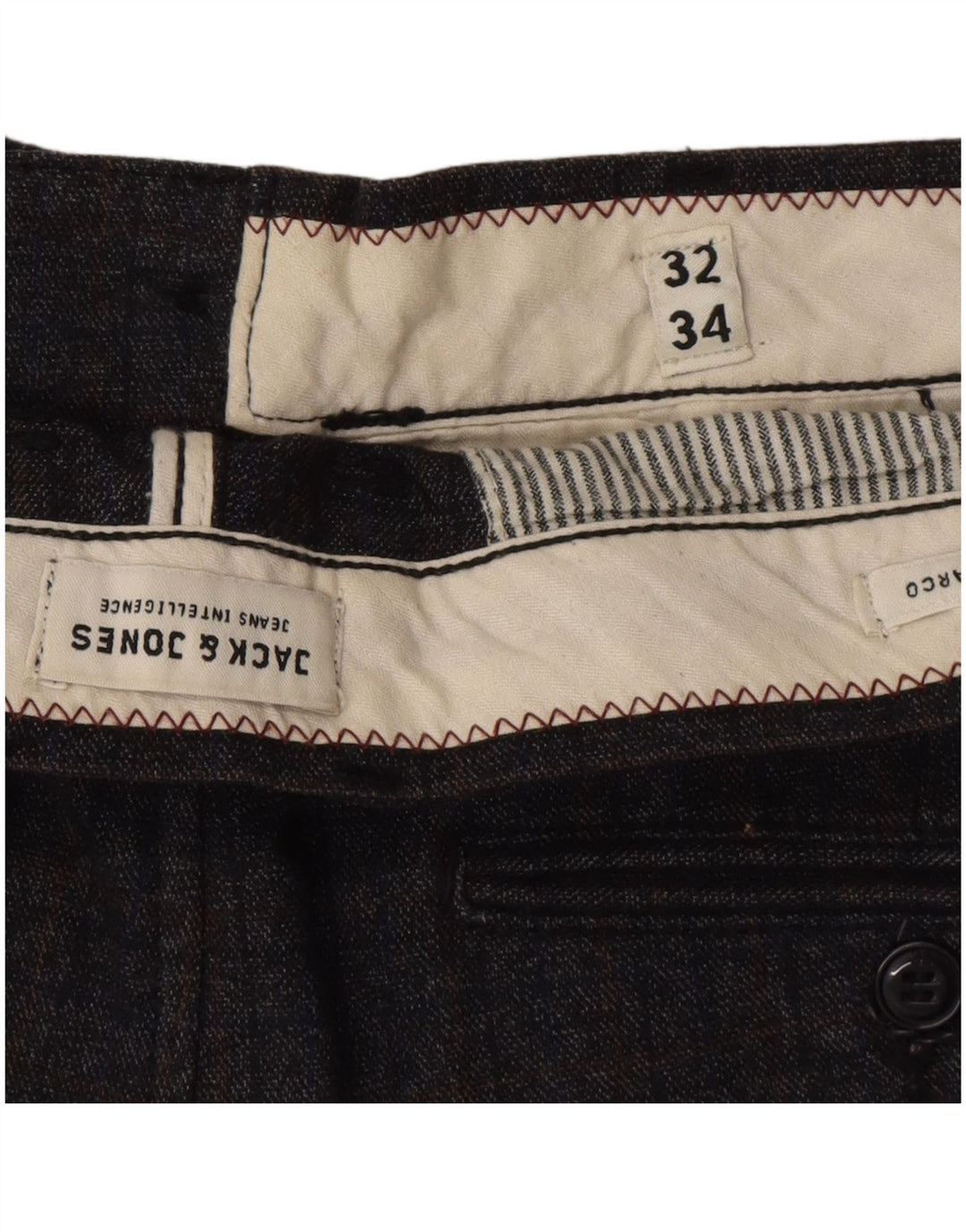 Jack & Jones Herren Marco Slim Freizeithose W32 L34 grau kariertes Polyester