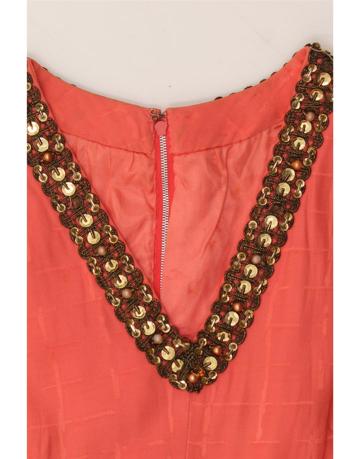 VINTAGE Womens Sleeveless Maxi Dress UK 12 Medium Orange Check Vintage Vintage and Second-Hand Vintage from Messina Hembry 