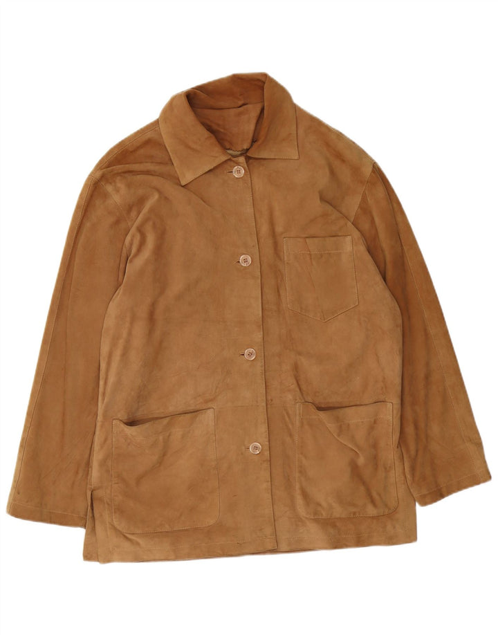 VINTAGE Damen Wildlederjacke UK 16 Großes braunes Leder