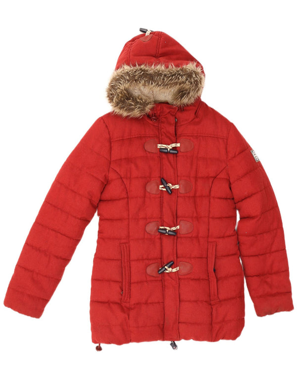 Superdry Wattierter Mantel mit Kapuze für Damen, UK 16, Größe L, Rot, Polyester