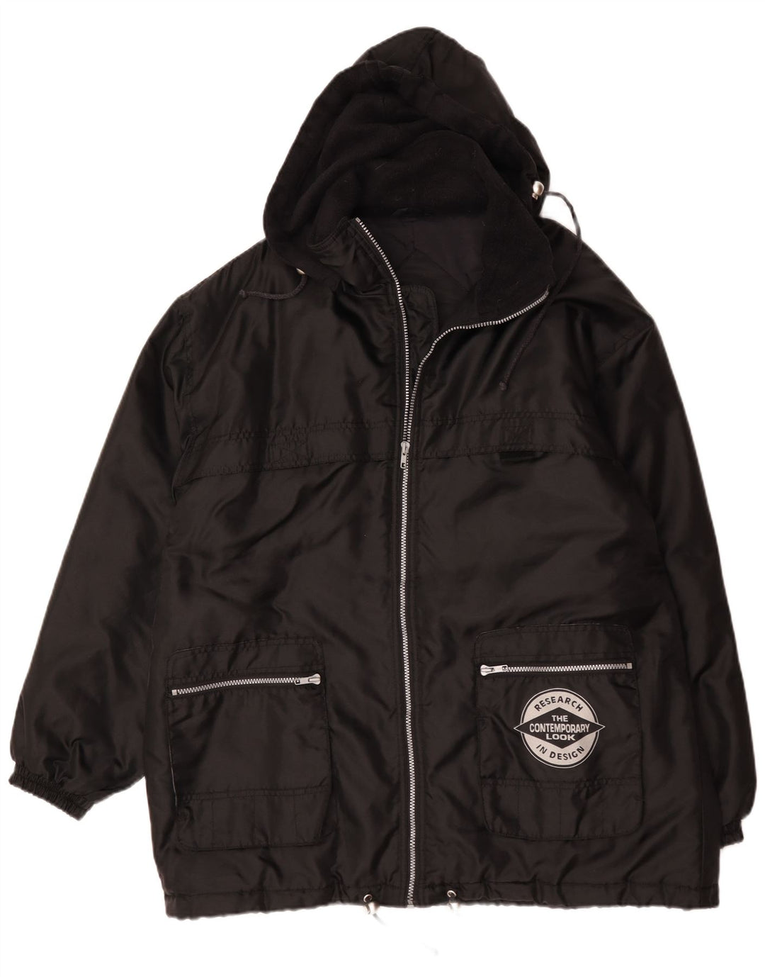 Wattierte Vintage-Herrenjacke mit Kapuze, UK 42, XL, Schwarz, Polyamid