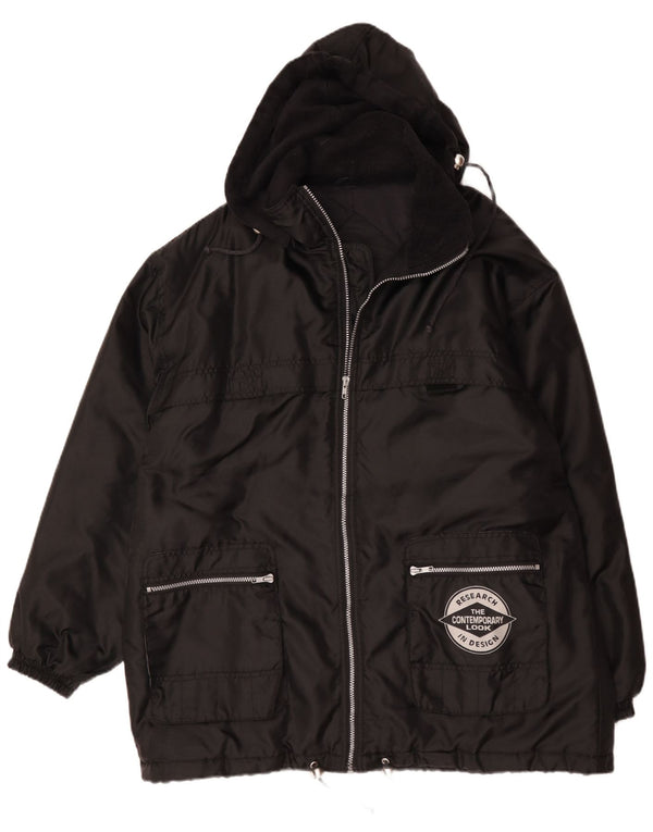 Wattierte Vintage-Herrenjacke mit Kapuze, UK 42, XL, Schwarz, Polyamid