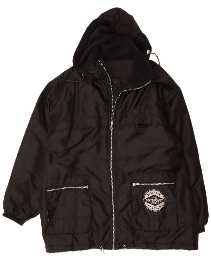 Wattierte Vintage-Herrenjacke mit Kapuze, UK 42, XL, Schwarz, Polyamid