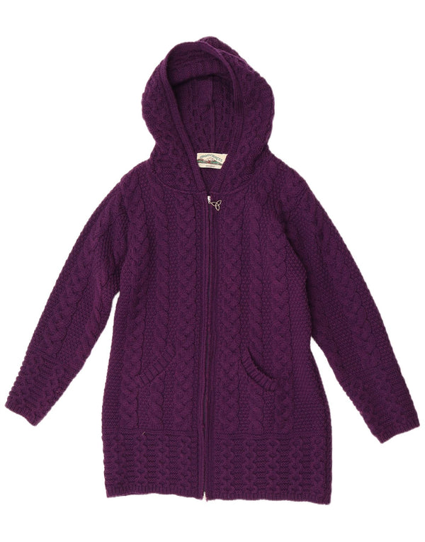 Aran Crafts Damen Longline-Cardigan mit Kapuze, UK 10, Größe S, Lila