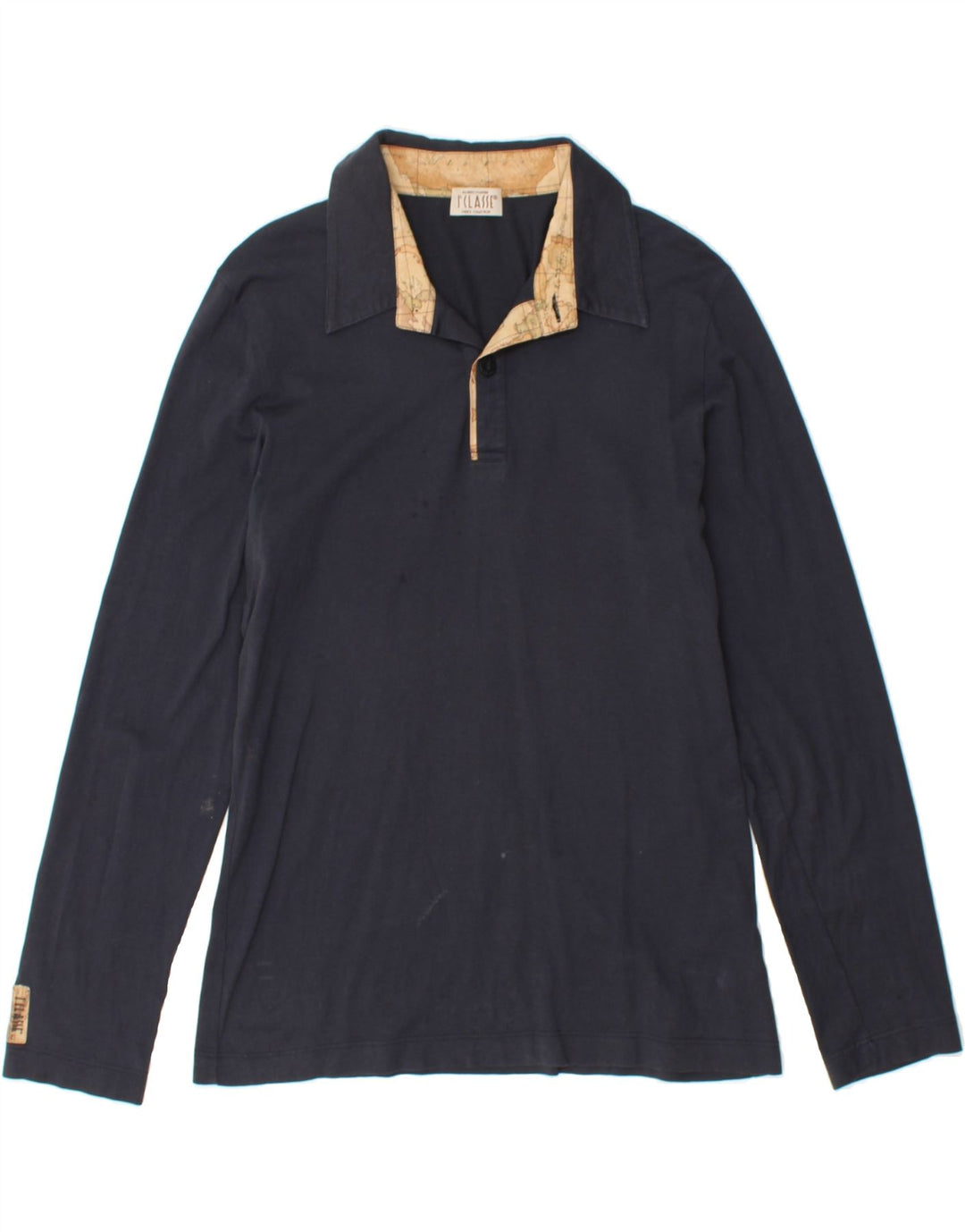 ALVIERO MARTINI Mens Long Sleeve Polo Shirt Medium Navy Blue Vintage ALVIERO MARTINI and Second-Hand ALVIERO MARTINI from Messina Hembry 
