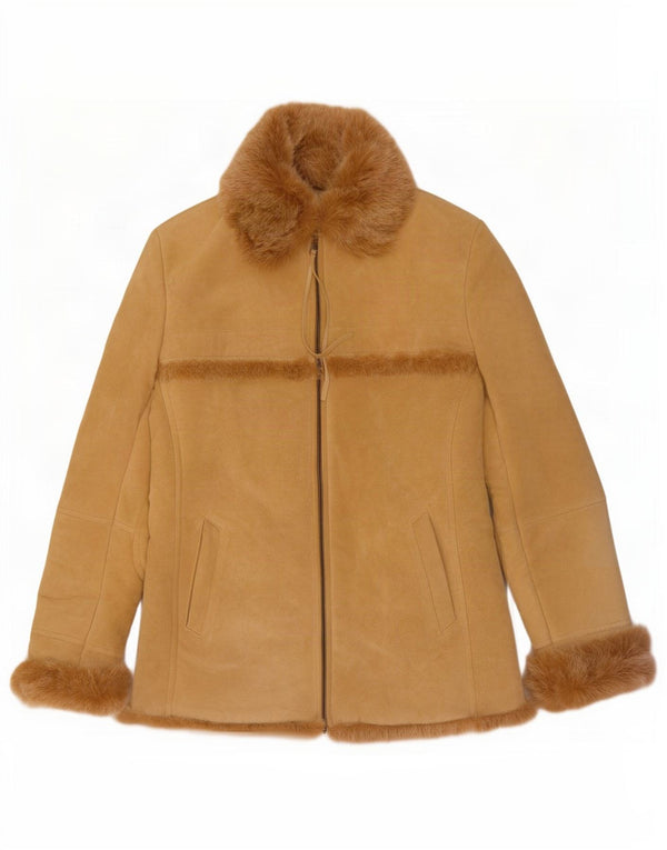 Jones New York Damen Shearling Jacke UK 10 Small Beige Leder