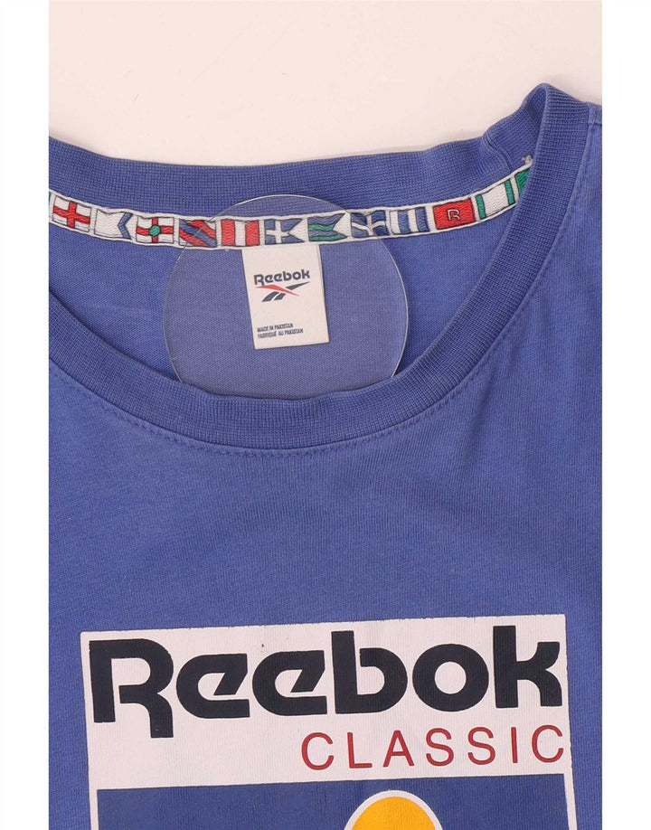 Reebok Herren Grafik-T-Shirt-Oberteil aus mittelblauer Baumwolle