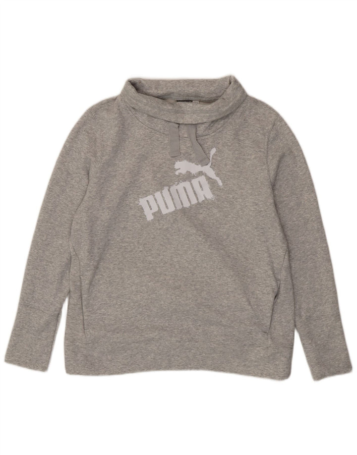 PUMA Damen Graphic Roll Neck Sweatshirt Pullover UK 16 Large Grau meliert