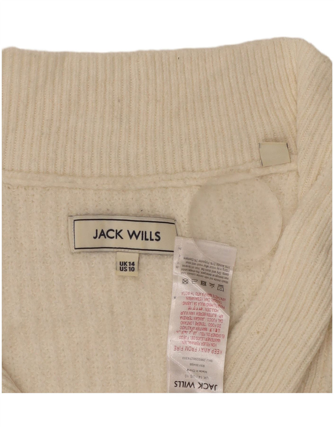 Jack Wills Damen-Pullover mit Reißverschluss am Hals, Gr. 44, groß, gebrochenes Weiß, Acryl