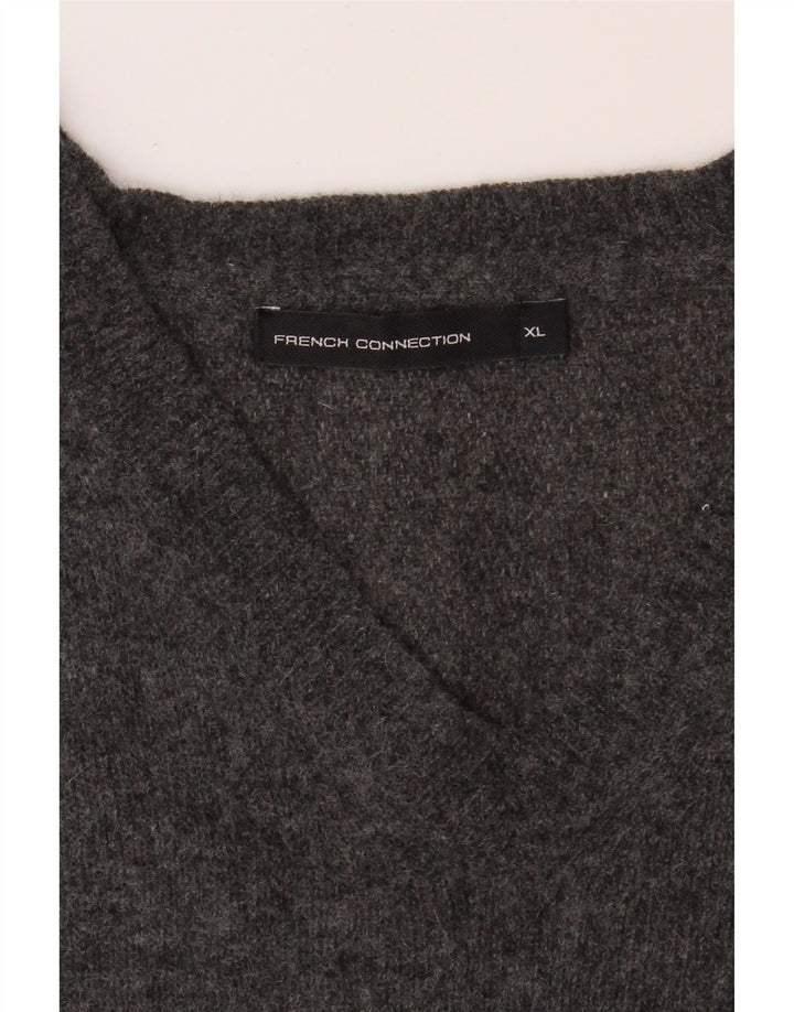 FRENCH CONNECTION Mens V-Neck Jumper Sweater XL Grey Wool Vintage French Connection and Second-Hand French Connection from Messina Hembry 