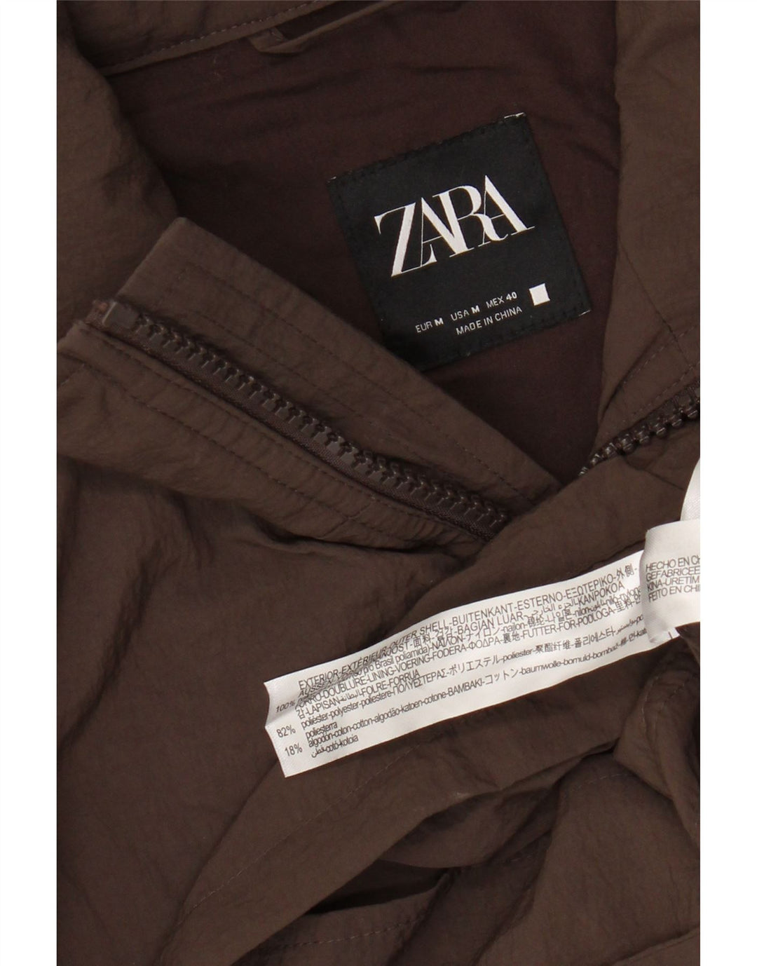 Zara Herren-Utility-Jacke mit Kapuze, UK 38, mittelbraunes Nylon