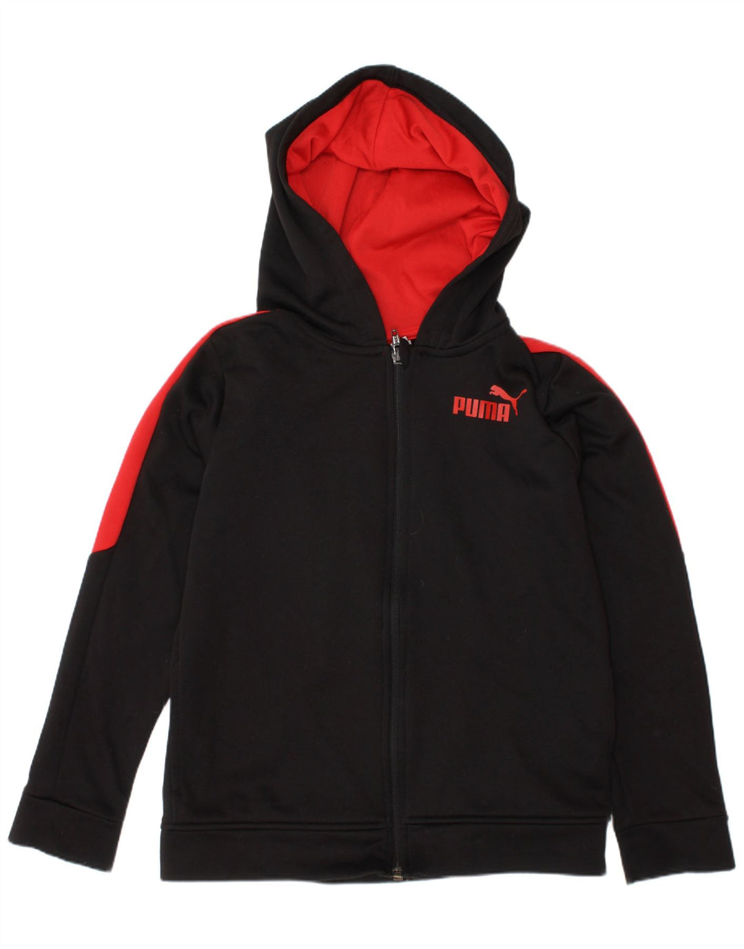 Puma Jungen-Kapuzenpullover mit Reißverschluss, 7–8 Jahre, schwarzes Farbblock-Polyester