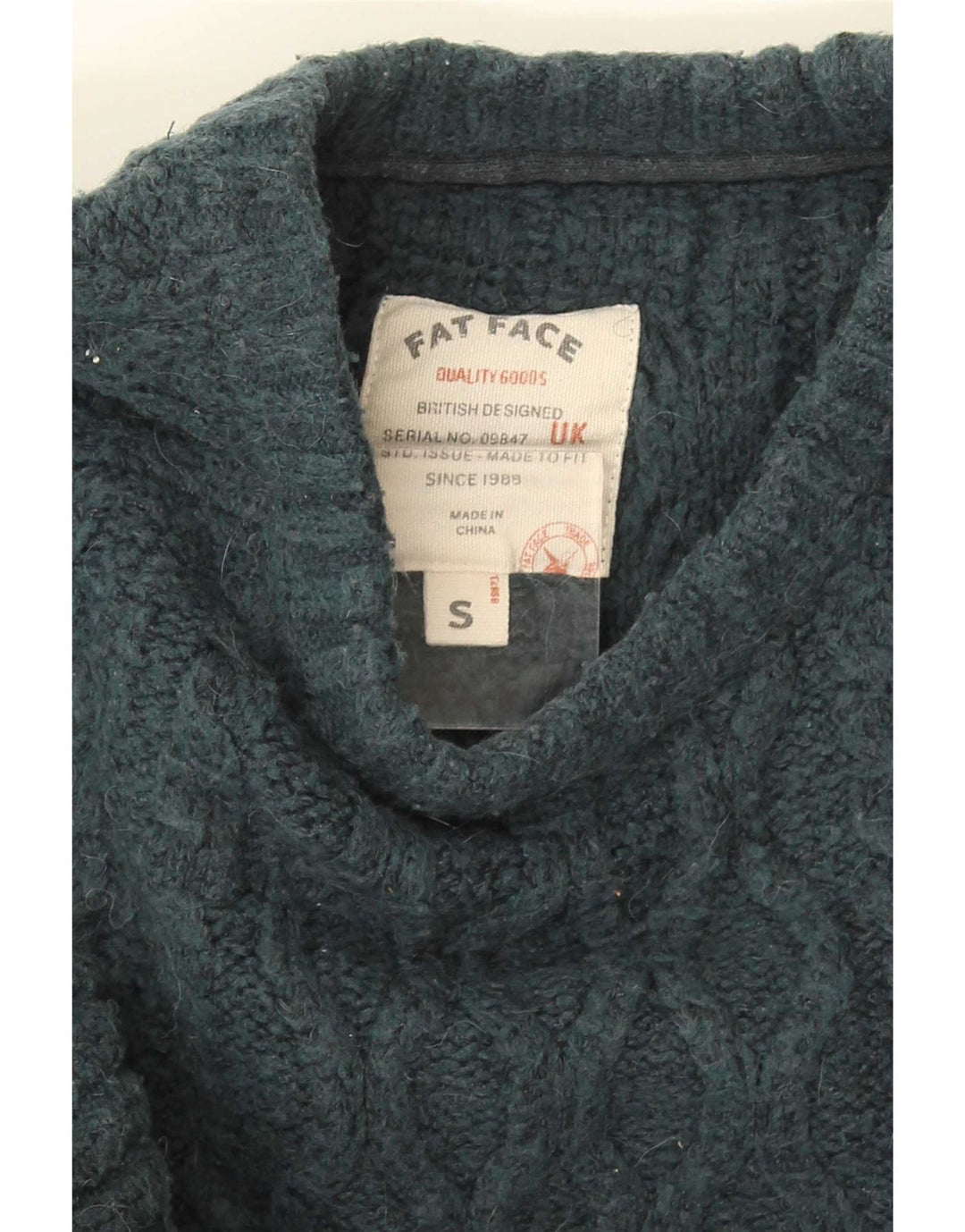 Fat Face Herren-Pullover mit Rundhalsausschnitt, Größe S, grüne Wolle
