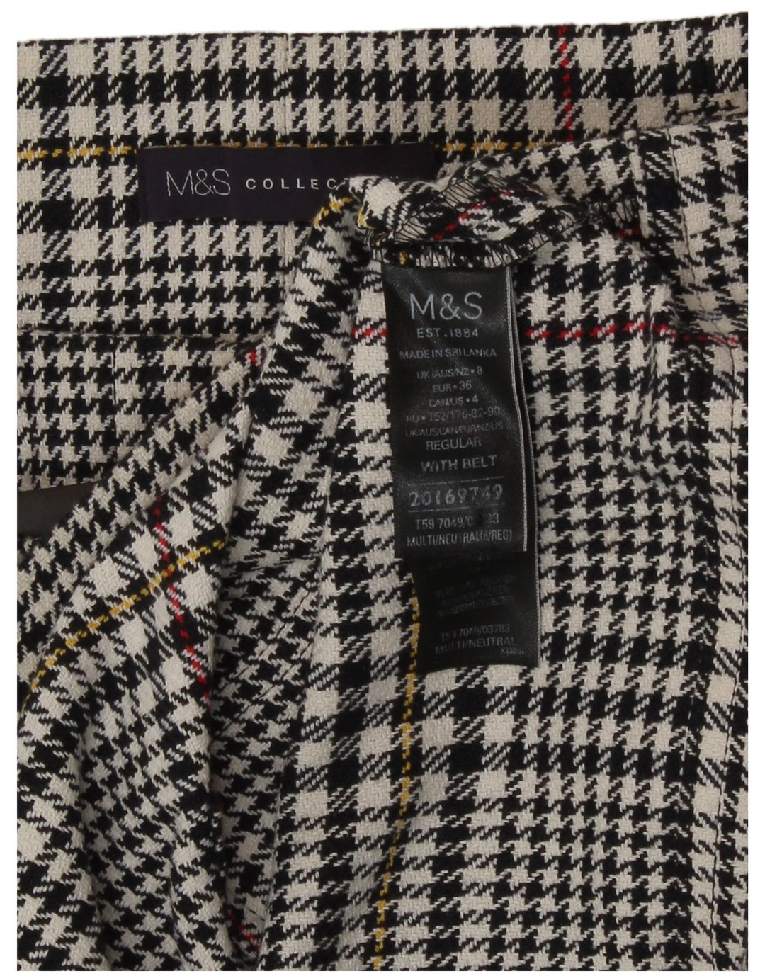 Marks & Spencer Damen Minirock UK 8 Small W26 Schwarze Hahnentritt-Baumwolle