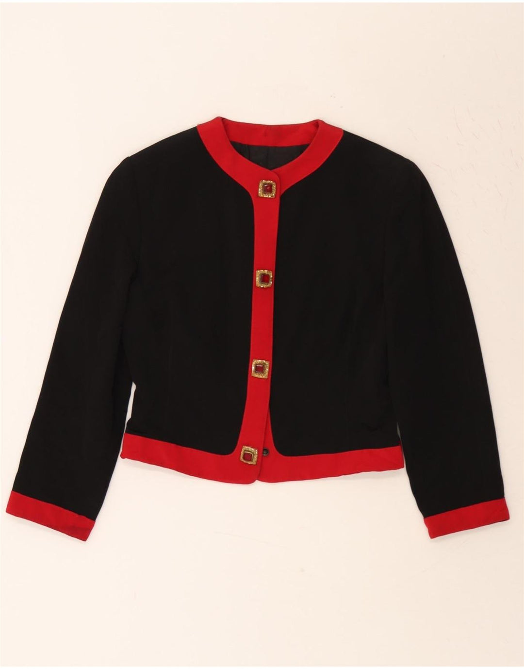 SPAZIO Womens Crop Blazer Jacket IT 42 Medium Black Colourblock Viscose Vintage Spazio and Second-Hand Spazio from Messina Hembry 