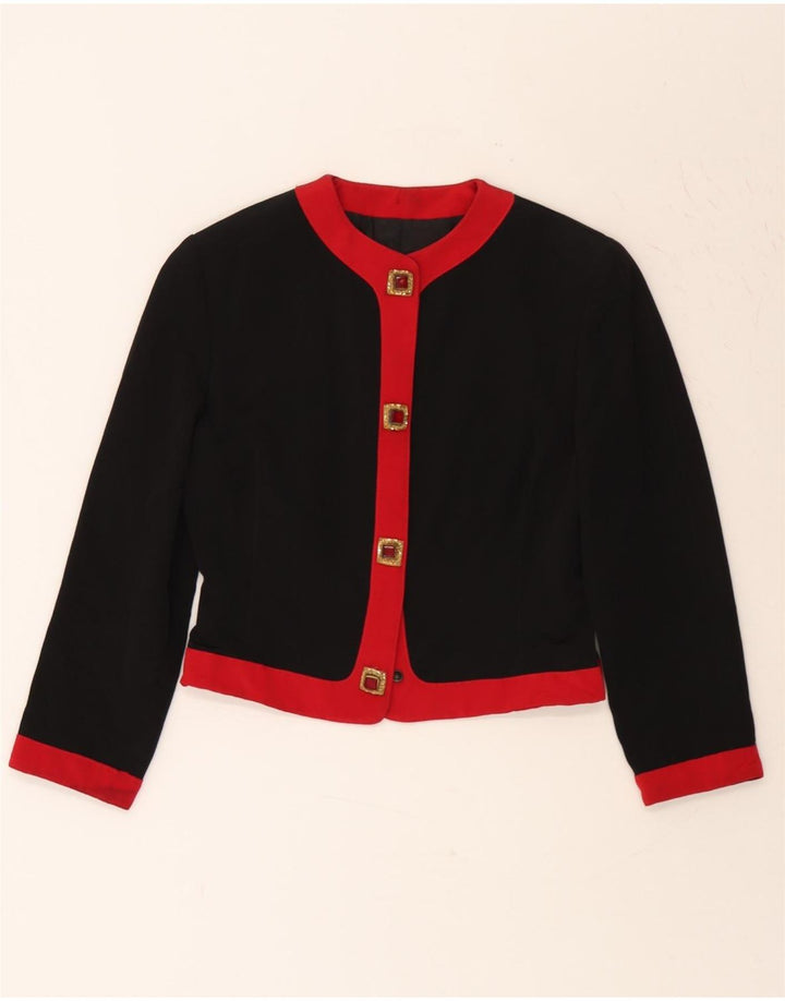 SPAZIO Womens Crop Blazer Jacket IT 42 Medium Black Colourblock Viscose Vintage Spazio and Second-Hand Spazio from Messina Hembry 