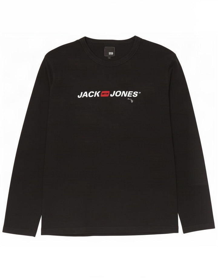 Jack & Jones Herren-Grafik-Oberteil, langärmelig, groß, aus schwarzer Baumwolle