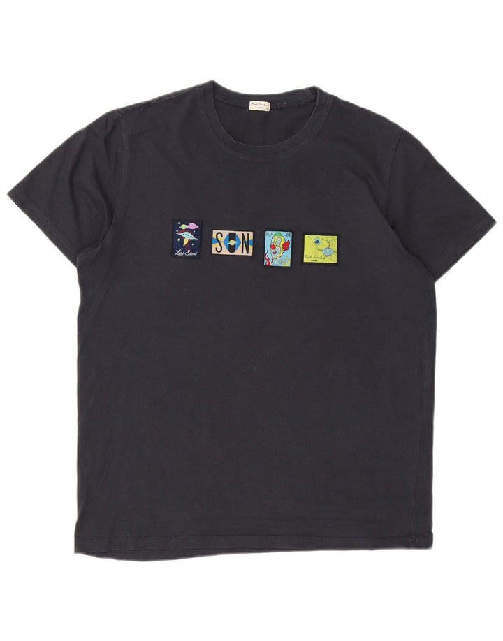Paul Smith Herren Grafik-T-Shirt-Oberteil aus mittelgrauer Baumwolle