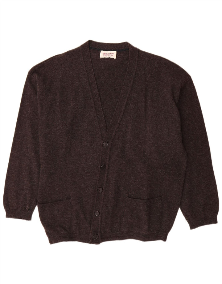 Benetton Herren-Strickjacke aus mittelgrau gefleckter Schurwolle