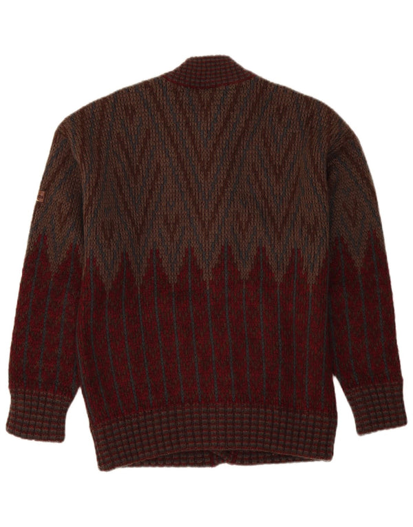 Vintage Herren Cardigan Pullover Medium Burgund Geometrisch