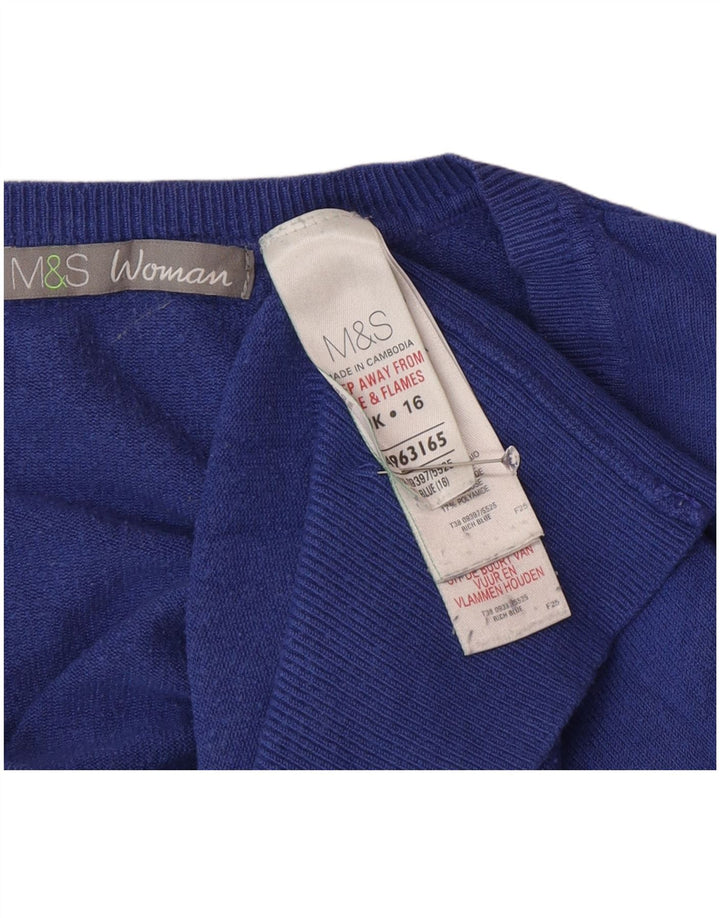 Marks & Spencer Damen-Pullover mit V-Ausschnitt, UK 16, Größe L, Blau, Polyamid