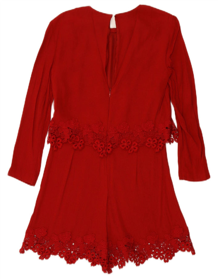 ZARA Womens Long Sleeve Playsuit UK 10 Small  Red Viscose