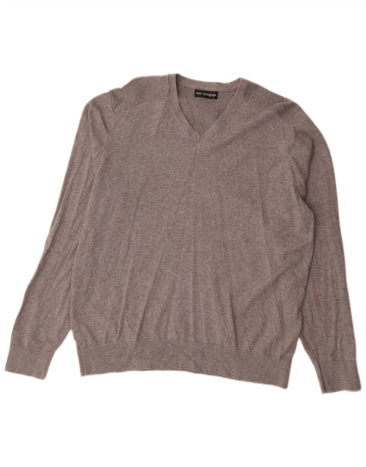 Marks & Spencer Herren Autograph V-Ausschnitt Pullover Pullover XL Grau Baumwolle