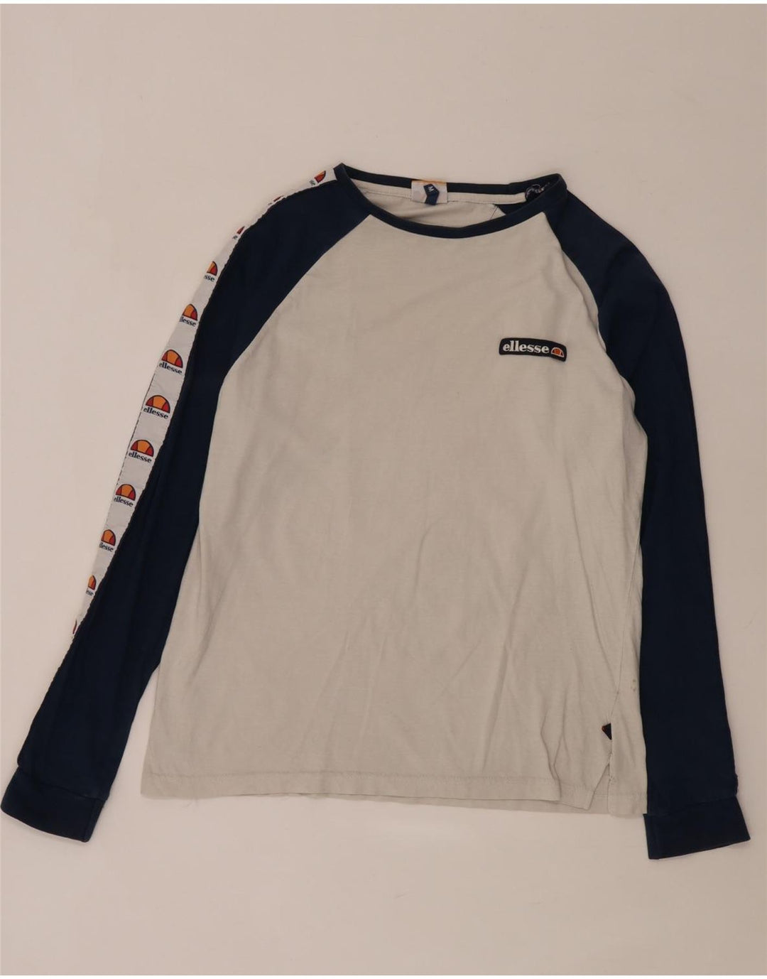 Ellesse Herren-Grafikoberteil mit langen Ärmeln, Mittelweiß, Colourblock-Baumwolle