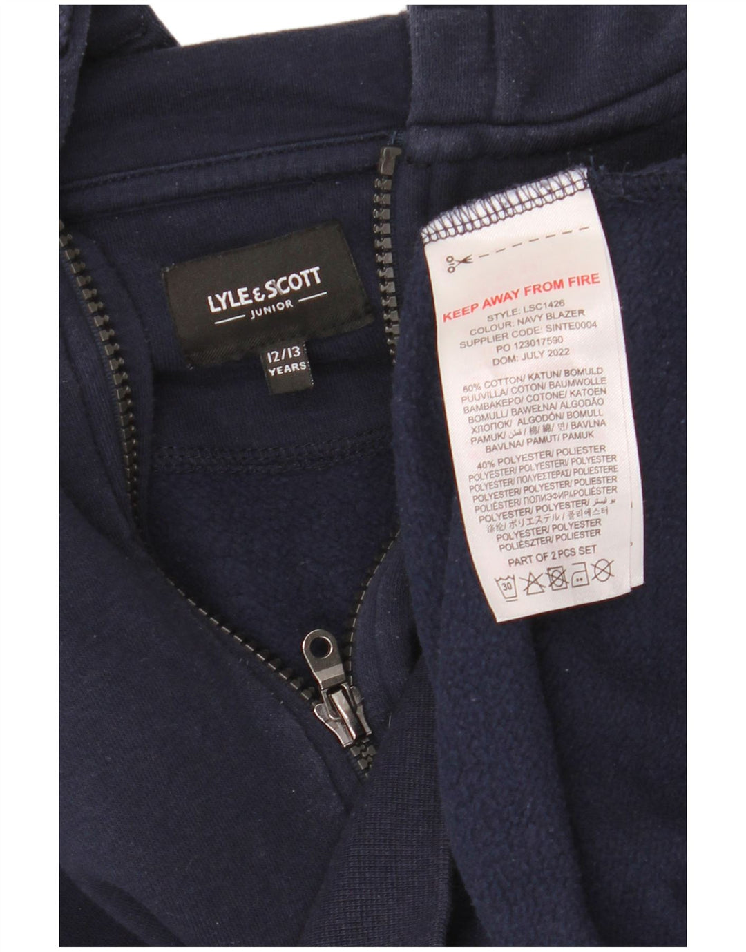 LYLE & SCOTT Kapuzenpullover mit Reißverschluss für Jungen, 12–13 Jahre, marineblaue Baumwolle