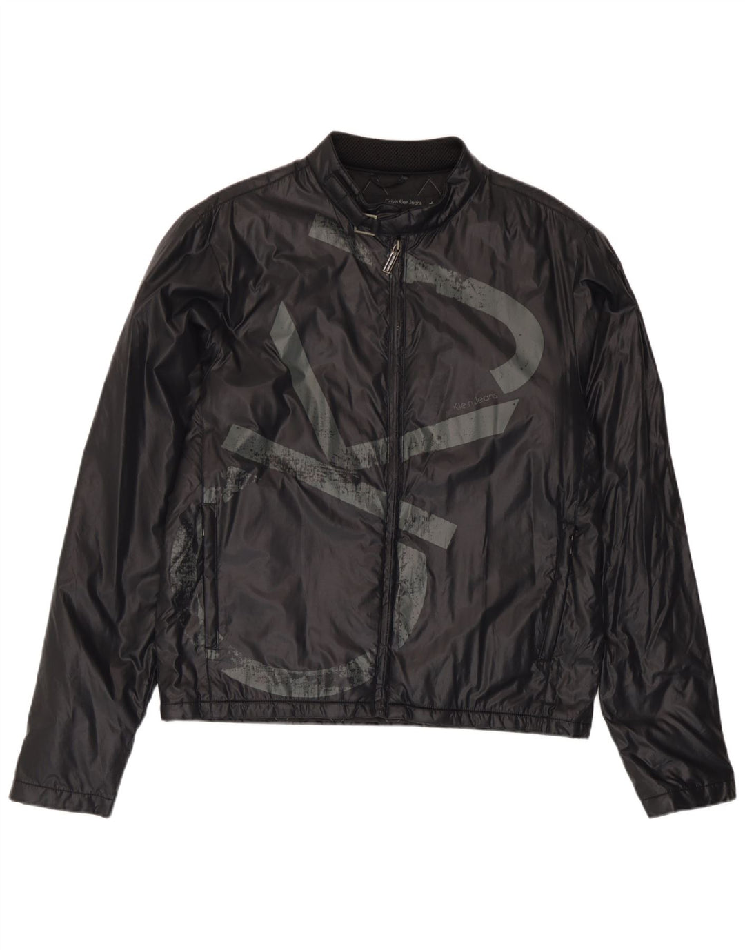 Calvin Klein Jeans Herren-Regenjacke mit Grafik, UK 40, Größe L, Schwarz, Polyamid