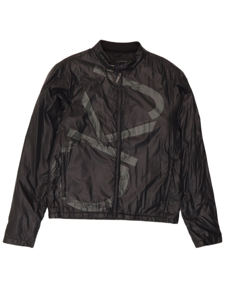 Calvin Klein Jeans Herren-Regenjacke mit Grafik, UK 40, Größe L, Schwarz, Polyamid