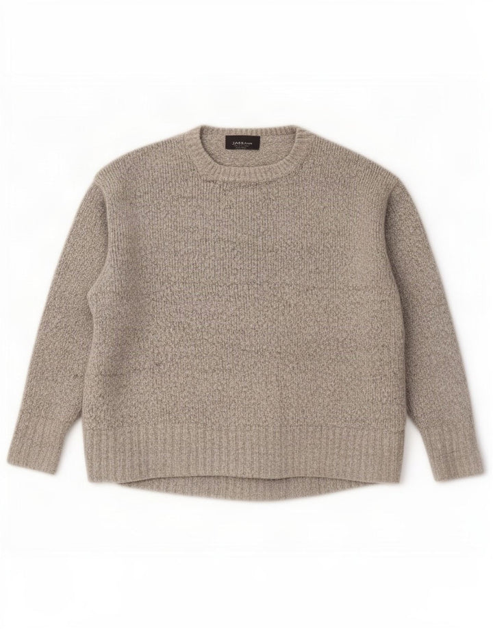 Zara Damen-Pullover, übergroß, Rundhalsausschnitt, Gr. 10, Größe S, Grau meliert