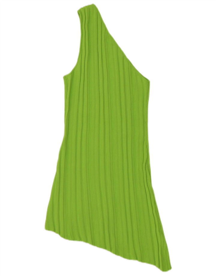 Zara Damen Asymmetrisches One-Shoulder-Kleid UK 12 Mittelgrüne Viskose