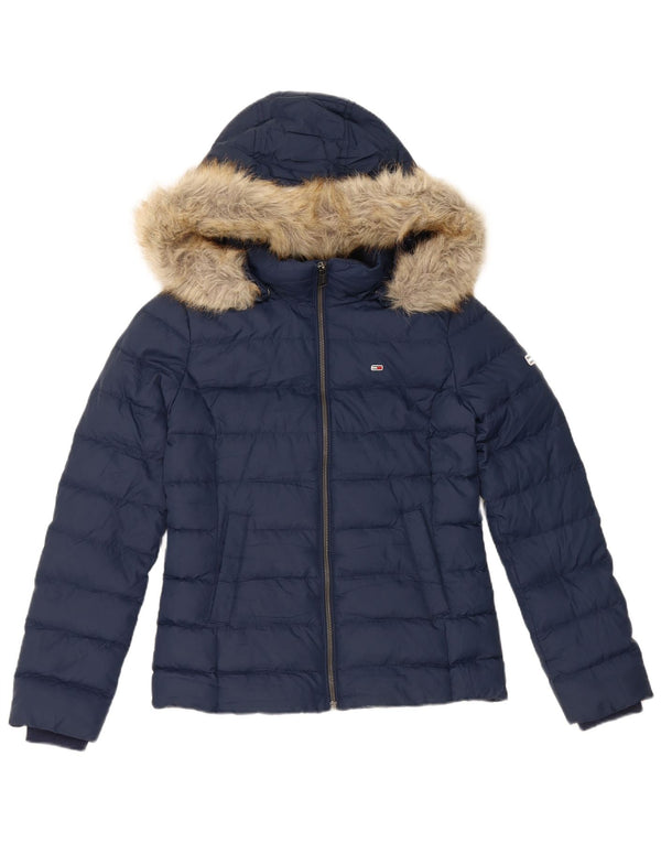 Tommy Hilfiger Wattierte Damenjacke mit Kapuze, UK 10, Größe S, Marineblau, Polyester