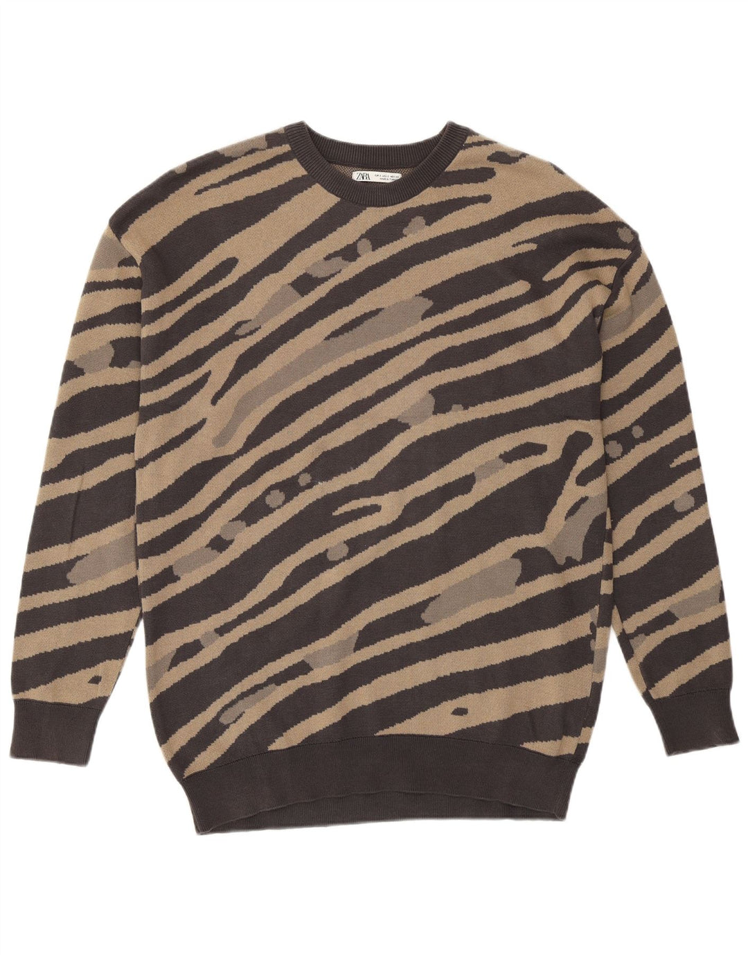 Zara Herren-Sweatshirt-Pullover, klein, braun gestreift, Baumwolle