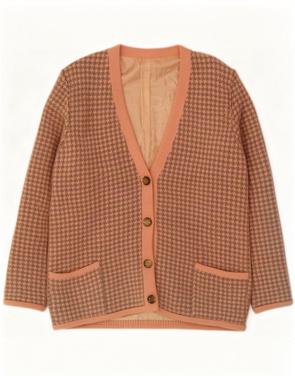 Vintage Damen Strickjacke UK 18 XL Rosa Hahnentrittmuster
