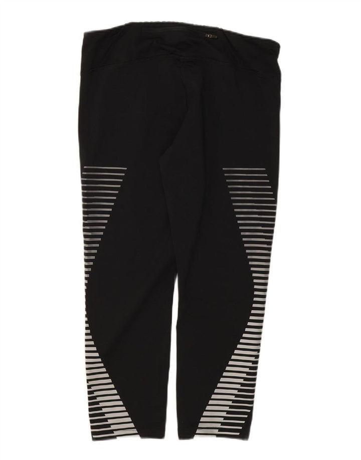 NIKE Womens Dri Fit Capri Leggings UK 14 Large  Black Striped Polyester