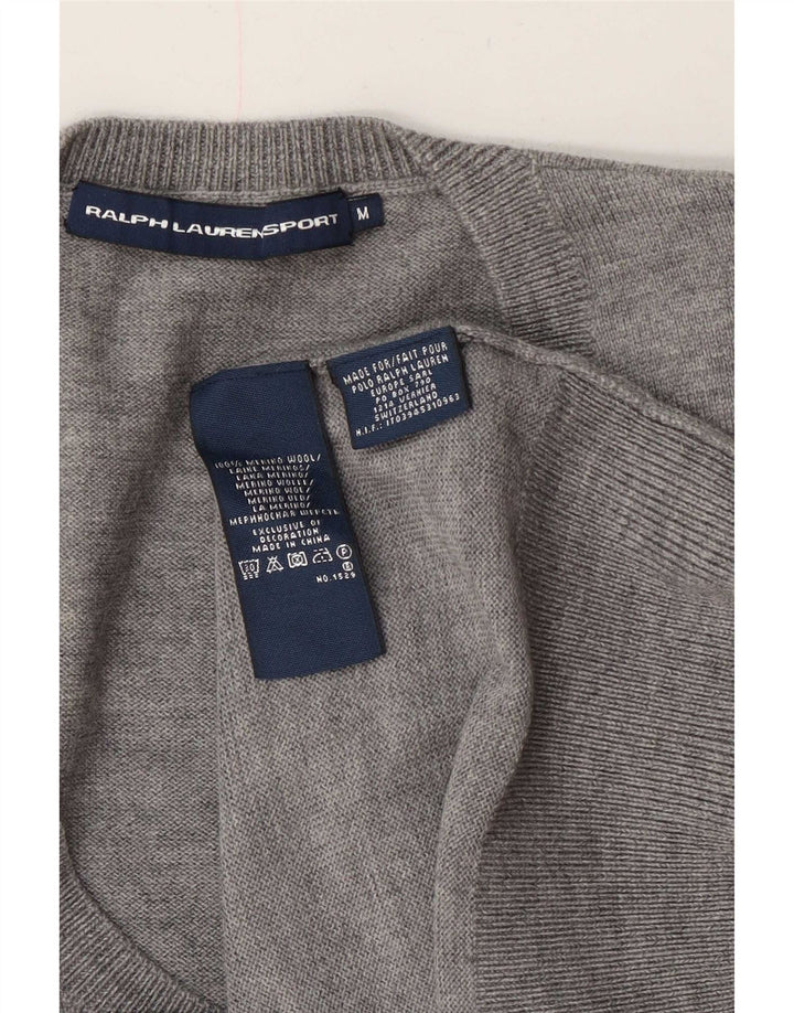 Ralph Lauren Damen-Pullover mit V-Ausschnitt, UK 14, mittelgrau gefleckte Wolle