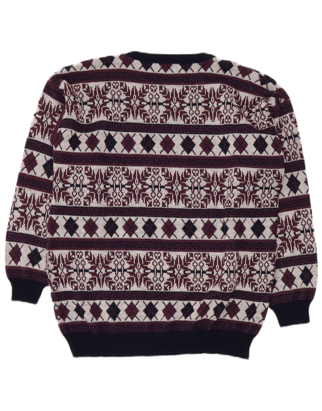 VINTAGE Herren-Pullover mit Rundhalsausschnitt, UK 40, mittleres Burgunderrot, Fair Isle